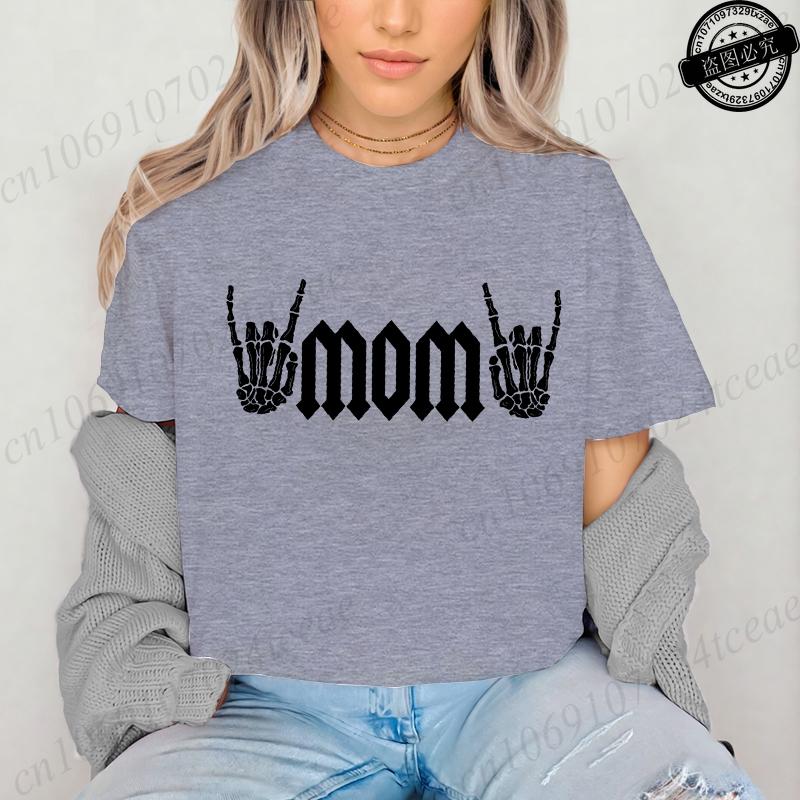 Rock Mama Printed T-Shirts for Women Funny Mama Outfit Gift Funny Graphic Shirt Short Sleeve Women Clothing Summer Fashion Tees