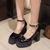Fashion Comemore Women Pumps Fashion Chunky High Heels Shoes for Women Platform Round Head Shallow Mouth Sweet Mary Jane Single Shoes