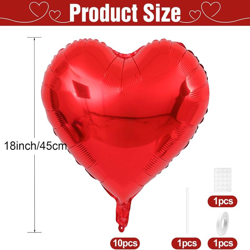 10Pcs 18 Inches Large Foil Red Heart Shaped Balloons For Valentine'S Day Wedding Shower Anniversary Engagement Decoration