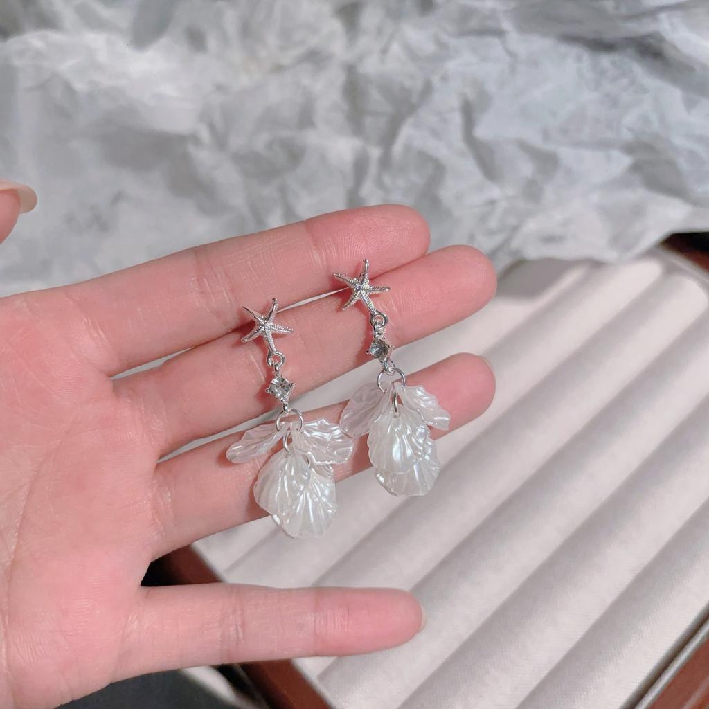Holiday style starfish shell petal fringed earrings women's light luxury high-end earrings unique and beautiful atmosphere earrings