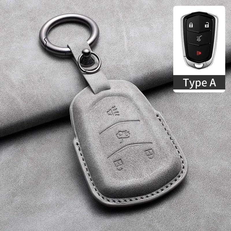 

Leather Car Key Case Cover For Cadillac ATS CT6 CTS DTS XT5 Escalade ESV SRX STS XTS Key Fob Bag Keychain Keyring Accessories