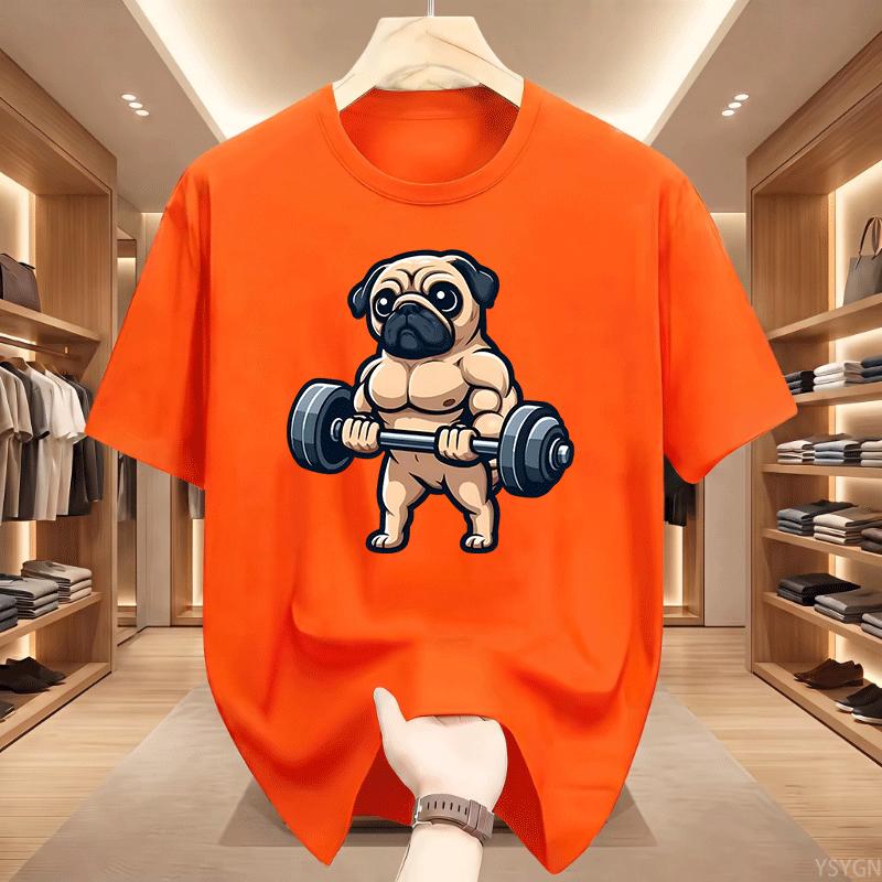 Pug Bodybuilding Weightlifting T Shirt Kawaii Cute Graphic T Shirts Casual Round Neck Printed Short Sleeve Tees Clothes Tops