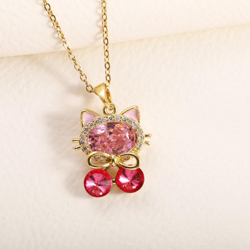 Trendy Pink Cat Pickaxe Pendant Necklace for Women