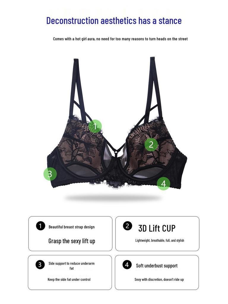 Französische Spitze Push-Up BH für große Oberweiten - Anti-Hängebusen, dünne Träger, sexy Sommerdesign