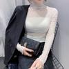 High Neck Mesh Base Shirt for Women In Spring and Autumn Transparent Lace Long Sleeved Top for Women