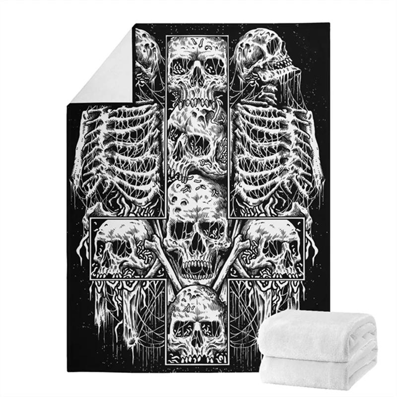 Gothic Punk Style Plush Throw Blanket for Bedroom Death Skull Printed Throw Blankets Special Halloween Gifts for Teenager Adluts