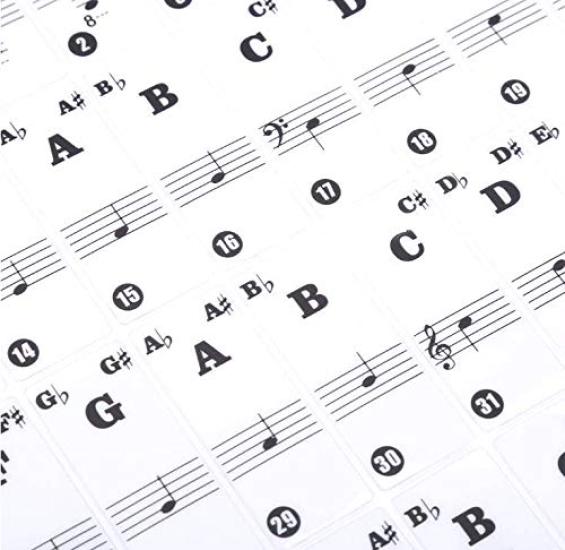 XP Design Piano Keyboard Sheet Musical Keys Stickers, Music, Notes, 88/61/49/37 (Black)