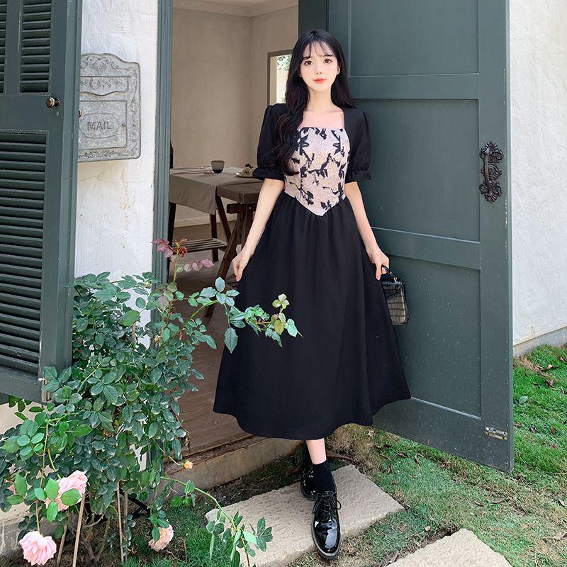 

Plus Size Women s French Style Square Neck Long Sleeve A-Line Dress 2XL чёрный