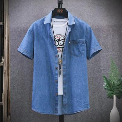Herren Frühling/Sommer Baumwoll-Denim Kurzarmhemd im Hongkong-Stil