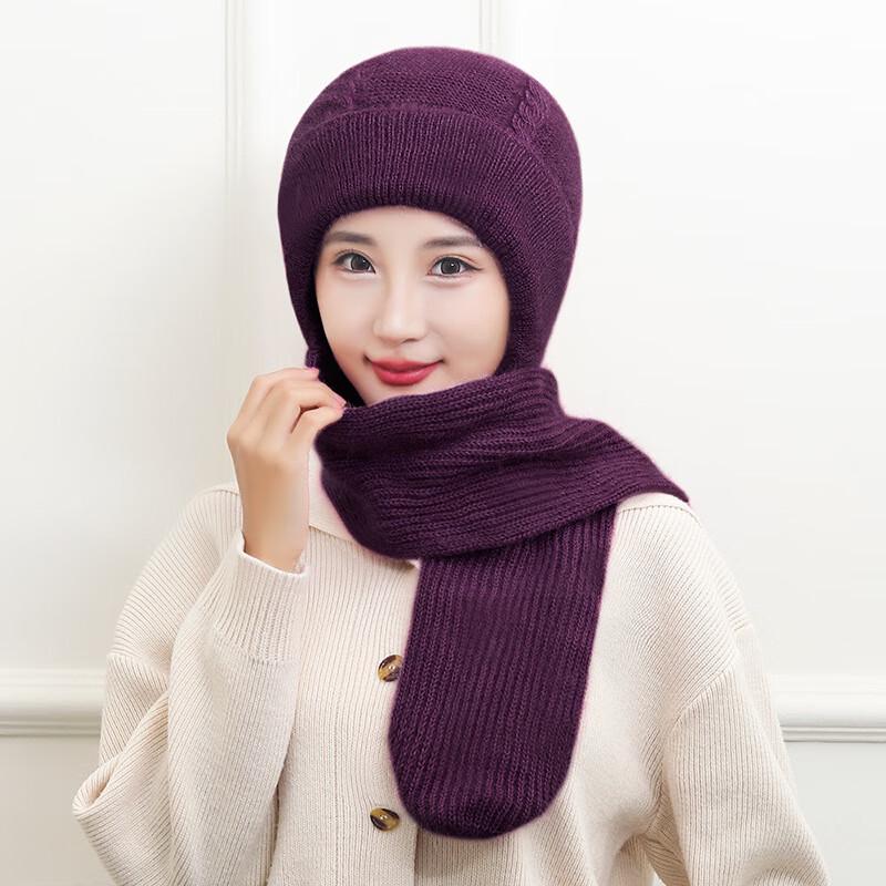 

ZHENYUEQI Women s Winter Knit Hat with Scarf & Ear Flaps One Size