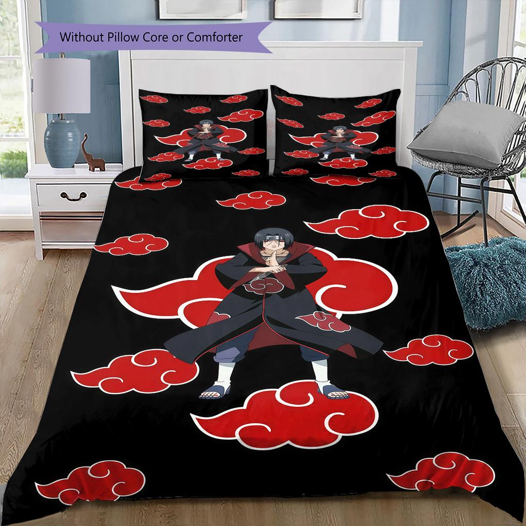 Naruto Cloud Power Pattern Bedding Quilt Set Quilt Cover Pillowcase Home Birthday Gift(1 * Duvet Cover + 2 * Pillowcase, Without Core)