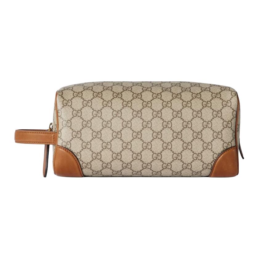 

Gucci GG Emblem Brand Print Zipper Leather Toiletry Bag Medium Men toiletry bag Beige Dark-Brown 821163-FAED0-9786 Shopping Bag Set(Basic Set+Shopping Bag)