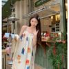 Bohemian Color Suspender Dress Women Summer Small Seaside Vacation May Day Outings Wear Long Skirt