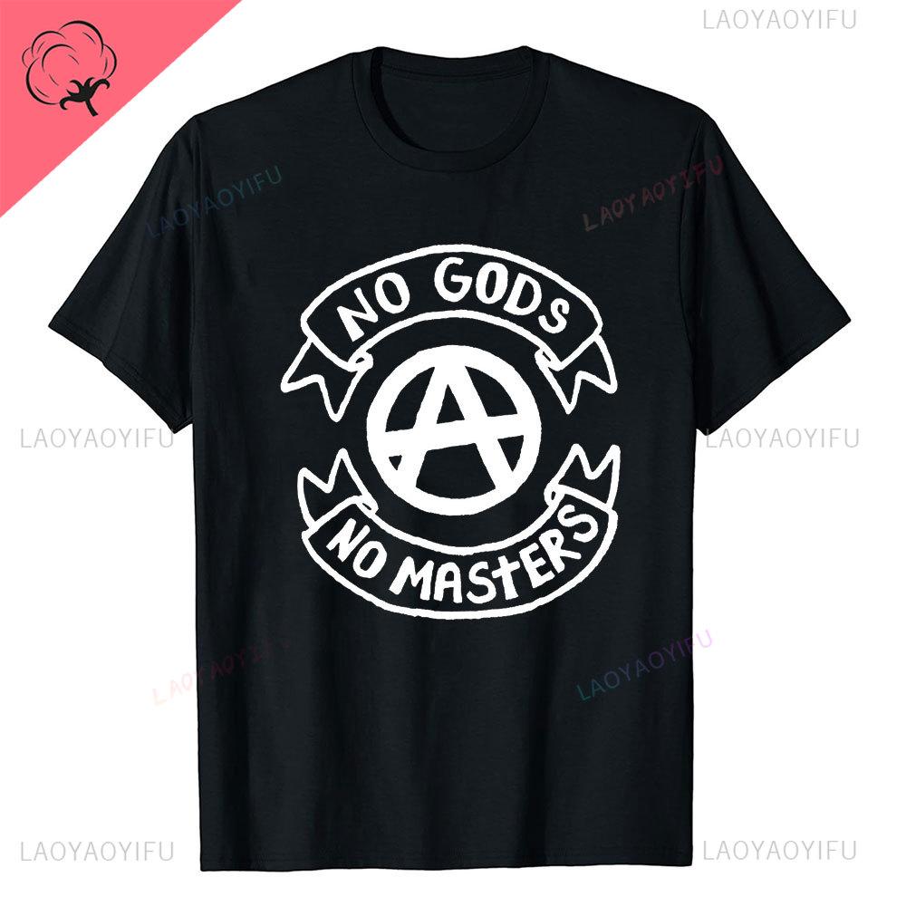 Anarchie Anarchisten Symbole KEINE GÖTTER KEINE HERREN Aufgedrucktes T-Shirt Vintage Grunge Sommer Polyester Kleidung Harajuku Mode T-Shirt