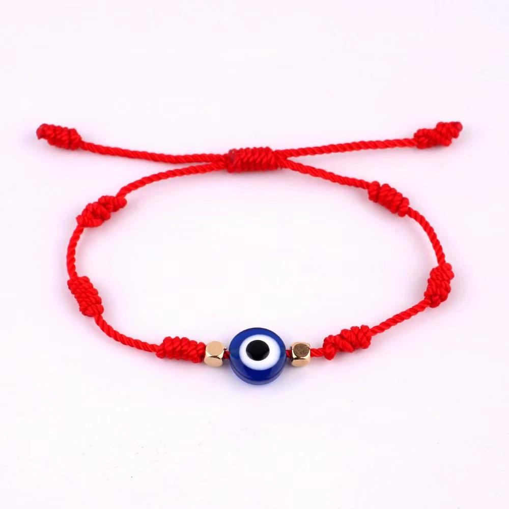 Manufacturer Turkish Evil Eyes Bead Charm Bracelets Handmade Macrame Lucky 7 Knots Red Black Cord String Rope Knotted Bracelet