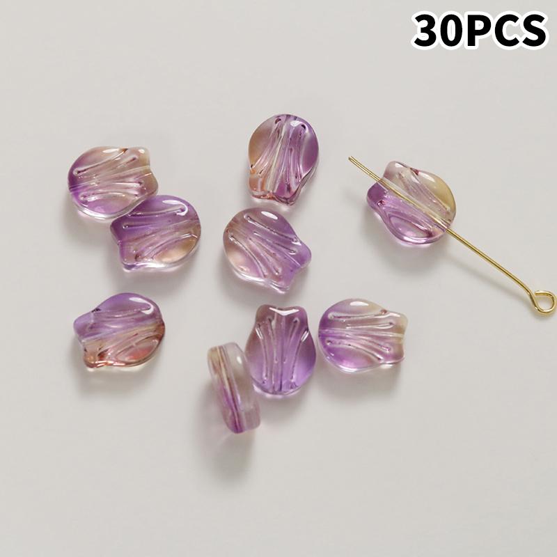30Pcs Tulips Flower Lampwork Beads Multicolor Glass Flora Beads Multicolor Loose Beads For Diy Bracelets Jewelry Making