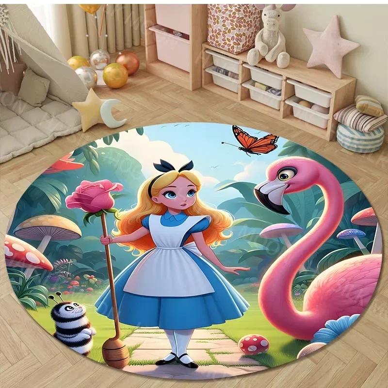 מוצרים חדשים נשלחו במהירות! דיסני אליס בארץ הפלאות שטיח עגול מצויר מודפס שטיחון משחק לילד מונע החלקה ספה עיצוב בית שטיח