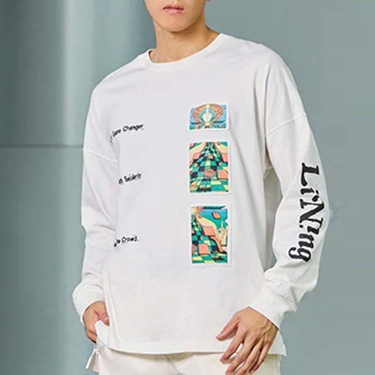 Li-Ning X Rooovie Artist Collaboration Patterned Letter Print Crew Neck Sweatshirt Unisex Tops Off-White AHSSB19-1