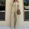 Available Autumn/Winter 2024: Women's Solid Color Fashion Vest Suit & Wide-Leg Pants 3-Piece Set.