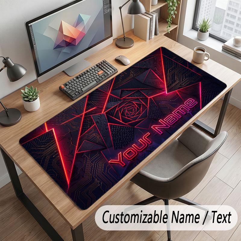 Abstract Geometric Theme Customized Mouse Pad Personalized Print Name Text Desk Mat For Home Office Table Decor