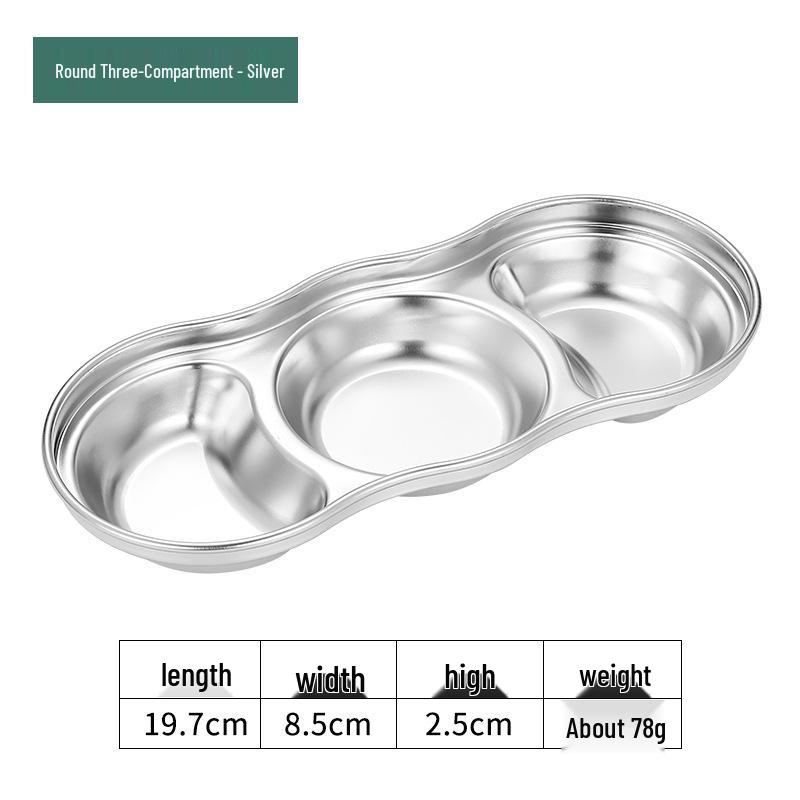 Golden Korean-Style Two/Three-Compartment Sauce Dishes – 304 Stainless Steel for Kimchi, Barbecue, and Hot Pot Seasoning.