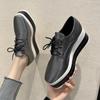 Silver Pu Leather Women Brogues Shoes Plus Size Suqare Toe Platform Flat Shoes Woman Lace Up Height Increasing Casual Shoes 43