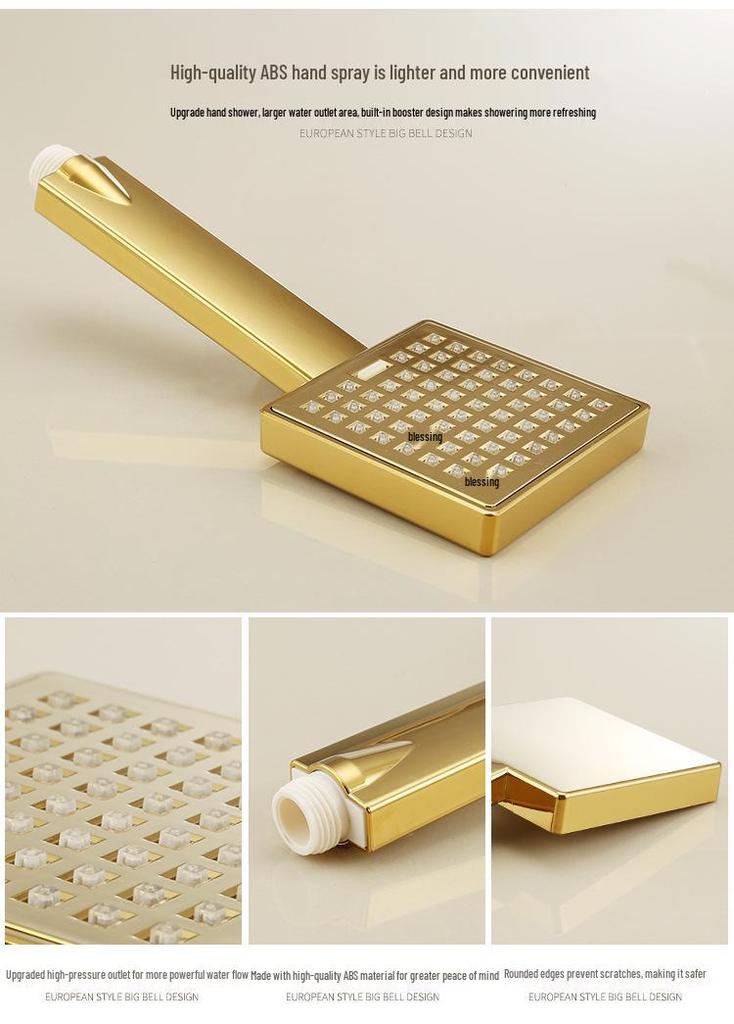 Gold All-Copper Constant Temperature European Shower Set with Booster Head
