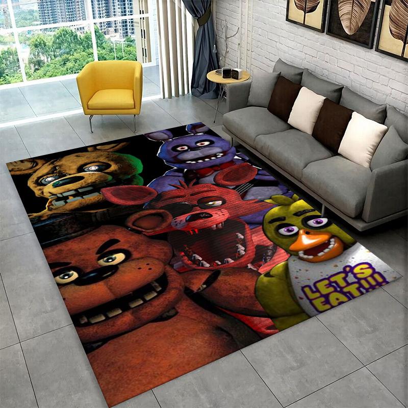 Klasický F-FNAF Hororová Hra Freddy Koberec Kobereček do Herny Ložnice Obývacího Pokojíku Pohovky Domácí Dekorace, Dětský Kobereček Protiskluzová Podložka
