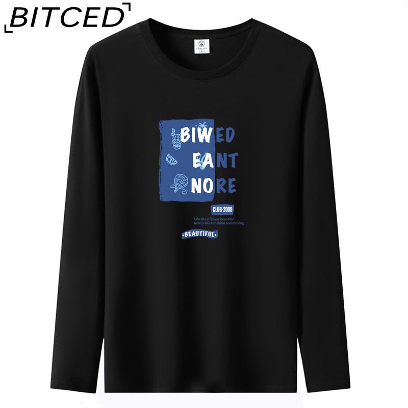BITCED Мужская футболка с длинными рукавами, облегающая, весна-осень, универсальная рубашка с круглым вырезом