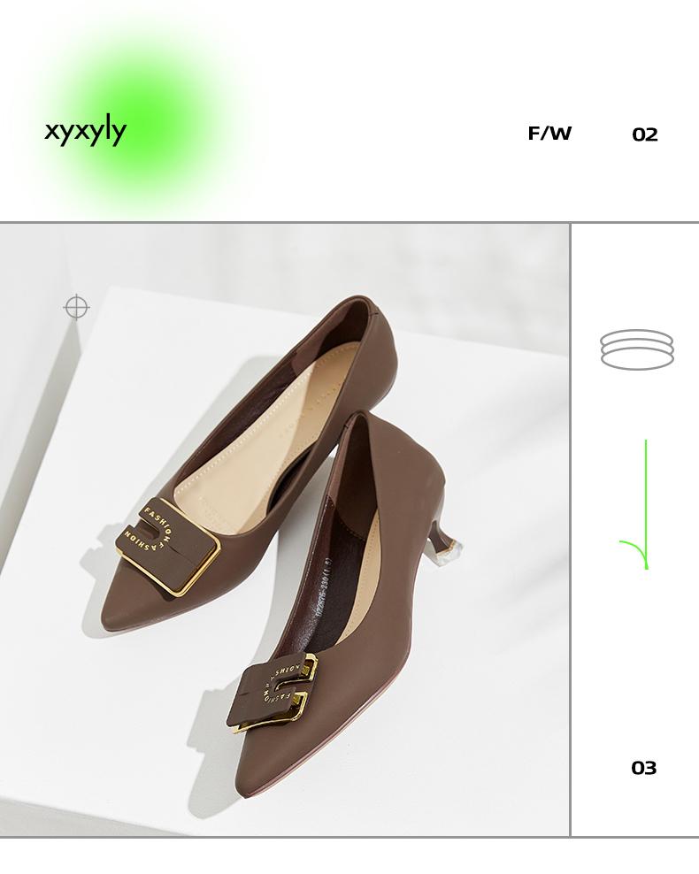 [Same as in the mall] French pointed double layered square buckle thin heel low heel shallow mouth single shoe