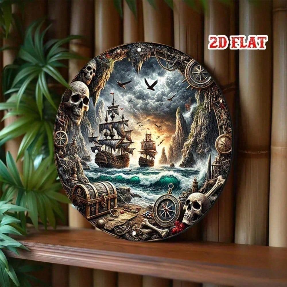 Vintage Rustic Aluminum Pirate Ship Wall Art Home Bar Garage Skull Treasure Map Metal Sign