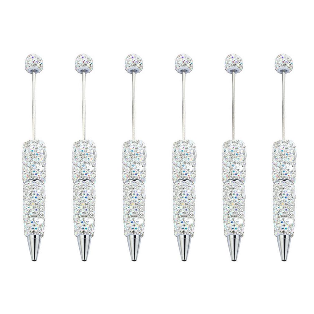 6pcs Glittering Beadable Pen Ballpoint Pen Black Ink Pen 1.0mm Smooth Writing Pen Rhinestones Fancy Pen School Supplies