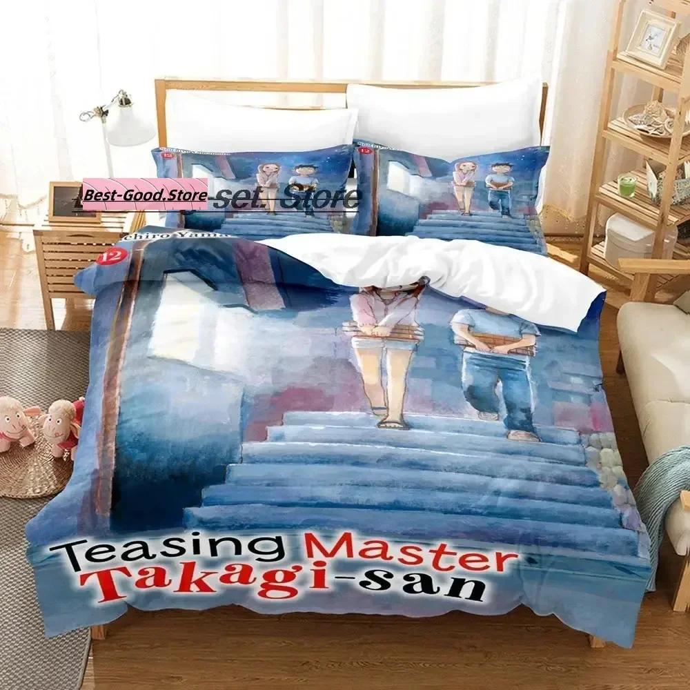 3D Teasing Master Takagi-San Bedding Set Printed Duvet Cover Pillowcase Single Double Queen Super King Size Sets