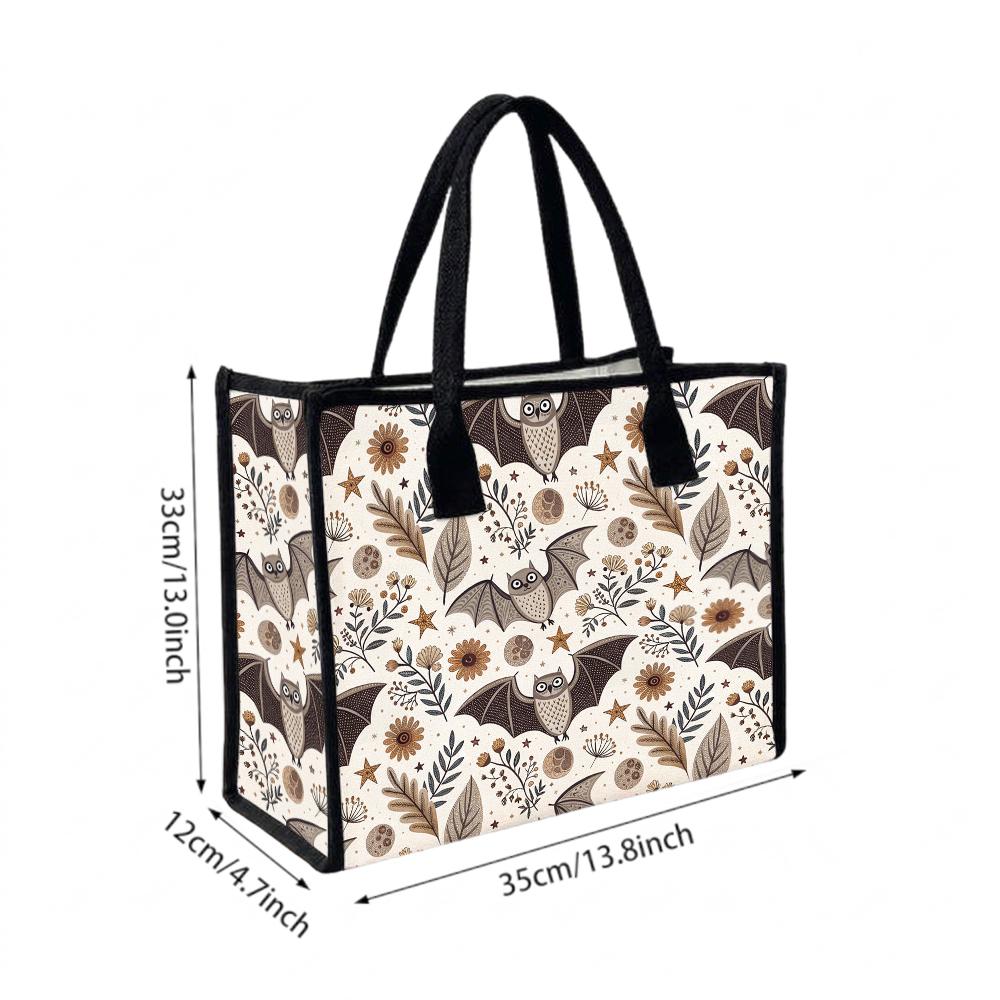 Halloween Bat Print Tote Bag Casual Large Capacity Shopping Handbag for Daily Use