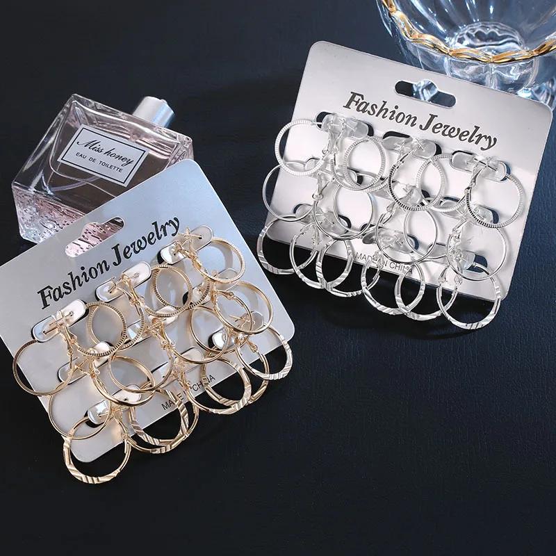 6Pairs /12Pairs Punk Hoop Earrings Set Big Circle Earrings Jewelry For Women Girls Steampunk Ear Clip Punk Earring Ear Ring