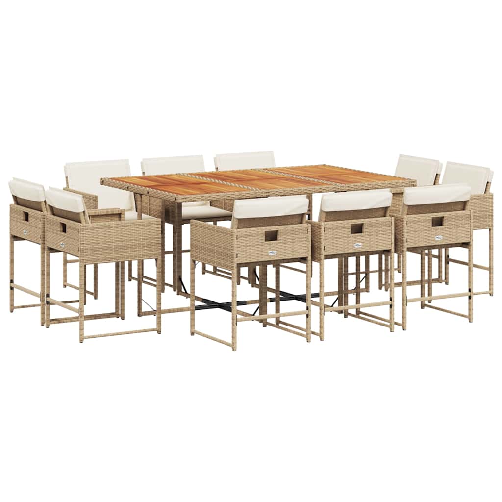 Vidaxl 11-Cz. Garden Furniture Set With Cushions, Beige, Poly Rattan