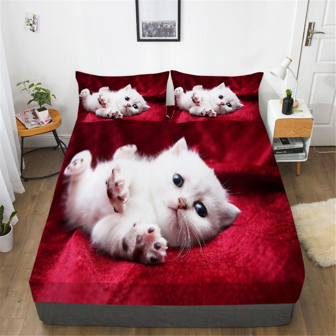 

Комплект простыней для кошек, Милый комплект постельного белья с кошками и наволочка, Постельное белье с животными, Простыня на резинке, Мягкий микрофибровый чехол-покрывало для декора 3 шт. 90x200cm
