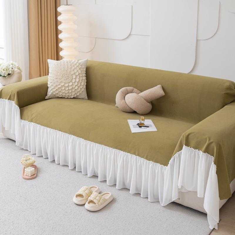 

Чехол из бархата для дивана с кружевными оборками, нескользящий диван, кресло, кушетка, защита для домашних животных, дропшиппинг 180x130cm зелёный