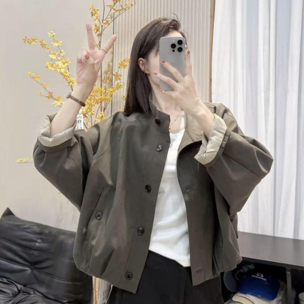 Women's European-Style Stand Collar Trench Coat - 2025 Casual and Loose Fit