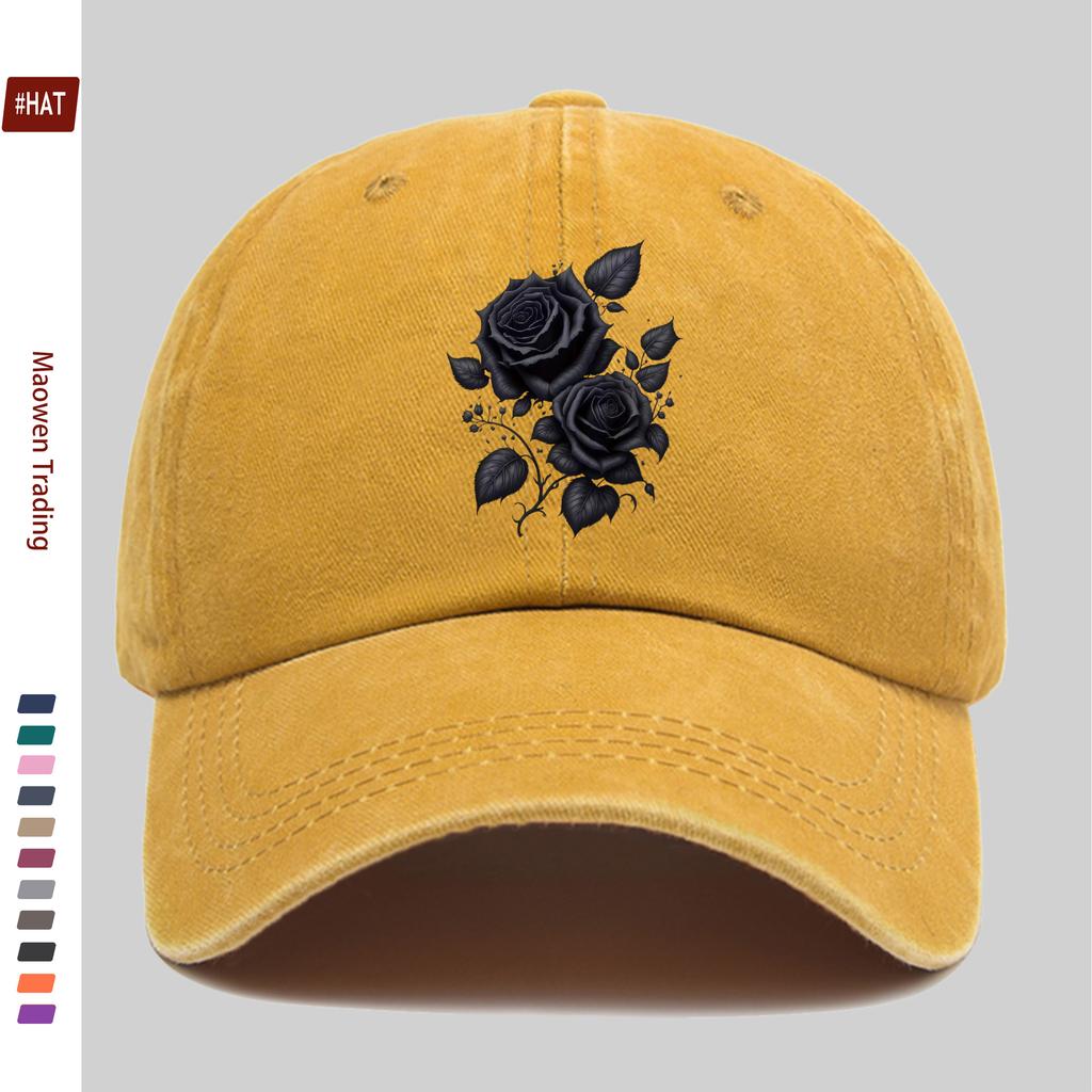 Pc Black Rose Vibrant Floral Geometric Pattern Print Baseball Cap Sun Hat with Floral Print Design Comfortable and Lightweigh