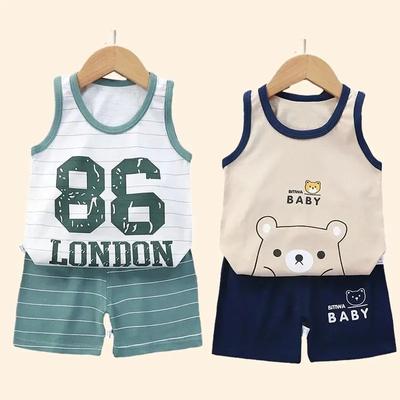 Set per bambini Abbigliamento per bambini Ragazzi Ragazze Gilet Completo Abbigliamento estivo per bambini T-shirt in cotone per bambini Pantaloncini Canotta senza maniche