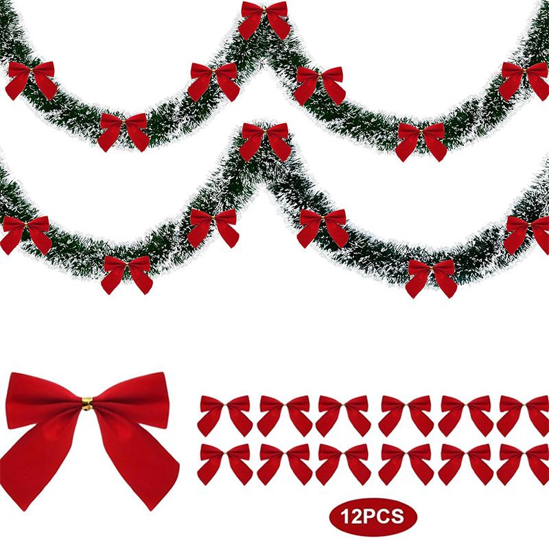 Christmas Garland Home Party Wall Door Decor Xmas Tree Ornaments Tinsel Strips With Bowknot Party