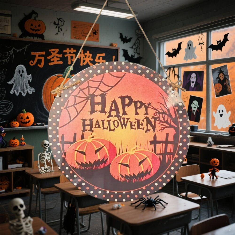 Wooden Halloween Door Hanging Pendant Pumpkin Horror Party Props  Home Decoration