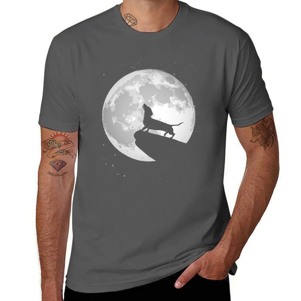 Dachshund Moon Howling Dackel Tshirt Modern Print Casual Tshirt