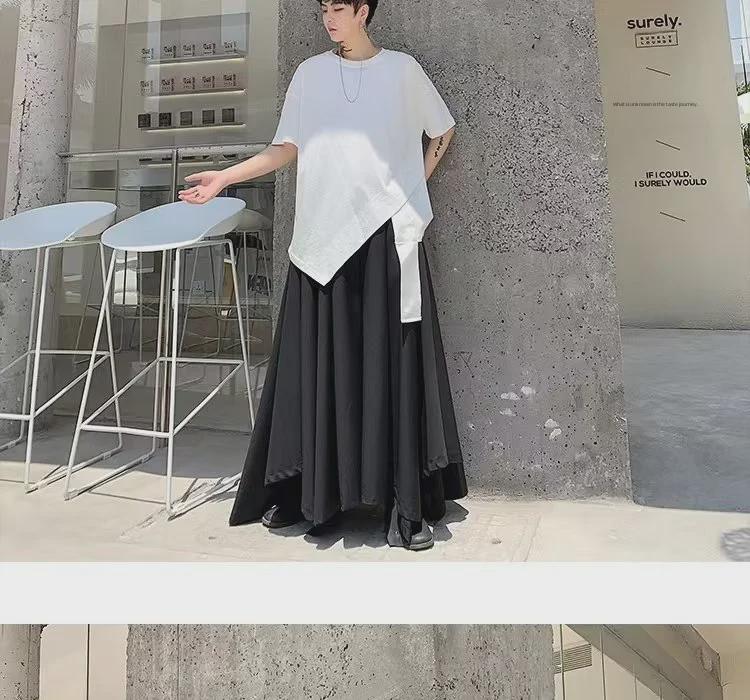 Pánské asymetrické tmavé niche holičské tričko Yamamoto Yohji, velká velikost, krátký rukáv