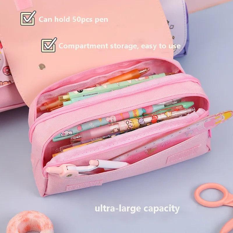 Estuche para lápices de descompresión con forma de gato, caja de lápices grande, bolsa portátil para bolígrafos para niñas, bolsa escolar de doble capa, estuche para lápices de papelería Kawaii