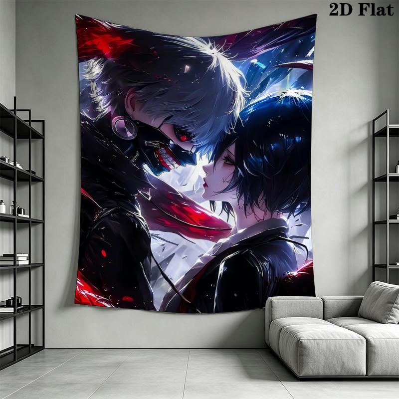 Tokyo Ghoul Wall Tapestry Aesthetic Wall Hanging Printed Fabric Blanket Decorative Tapestries for Bedroom Living Room Home Decor