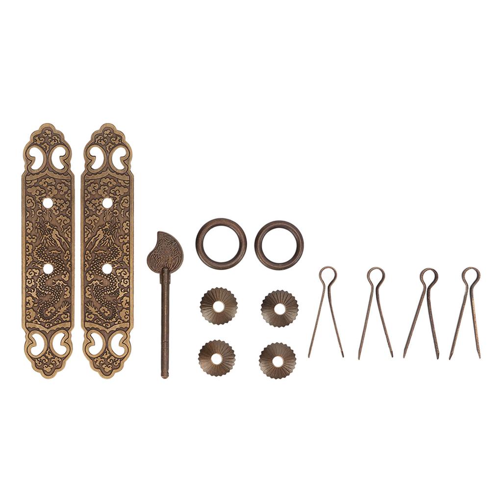 2set Cabinet Faceplate Lucky Pattern Vertical Type Straight Handle Bronze Chinese Brass Door Pull