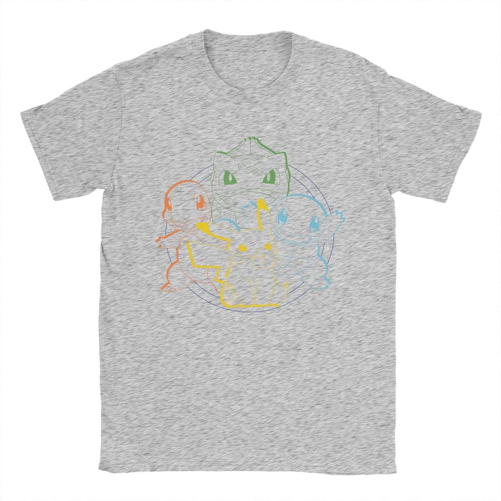 Men TShirts PPokemon Pikachu Charmander Bulbasaur Squirtle Kanto Circle Cotton Tees T Shirts Round Collar Clothing New Arrival