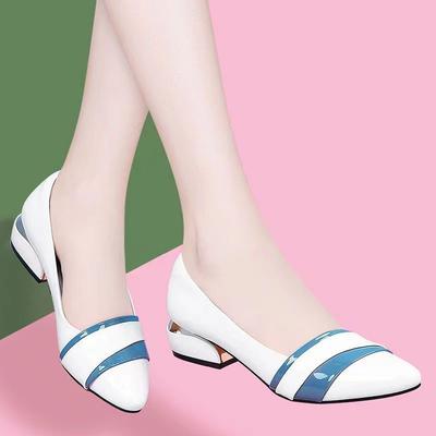 Damen Pumps Büroschuhe für Damen Spitzschuh Blockabsatz Niedriger Absatz Elegant Luxuriös Leder Lässig Stilvoll Mit Premium A